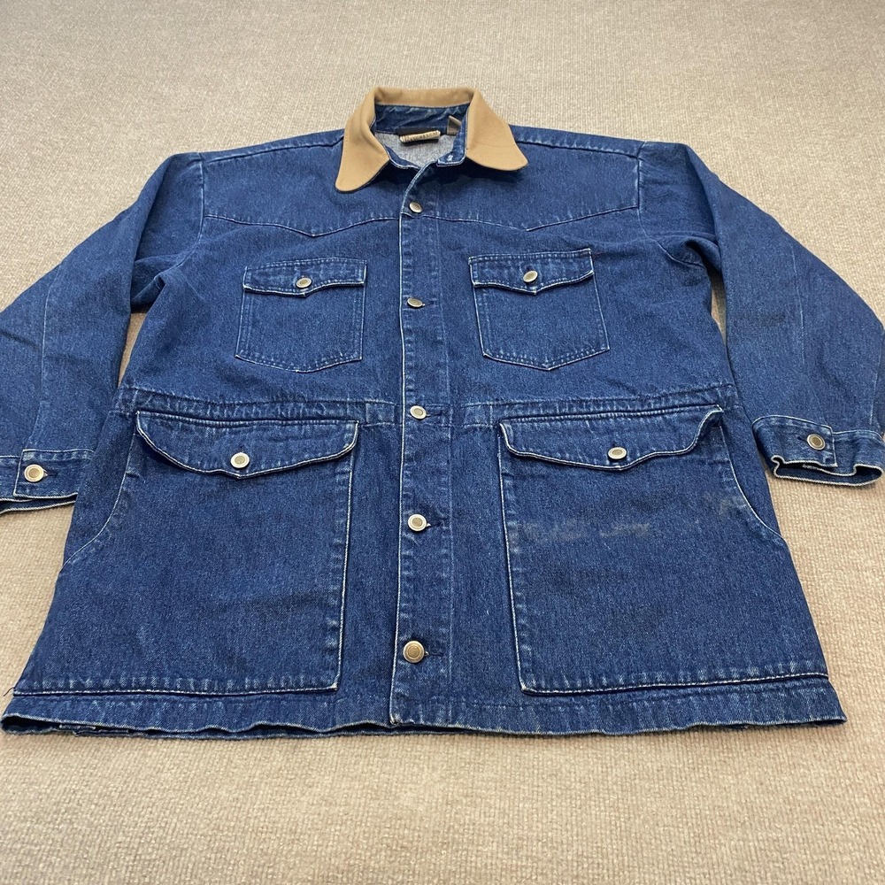 Vintage Dont Mess With Texas Jacket Mens Large Blue Denim Chore Western Workwear